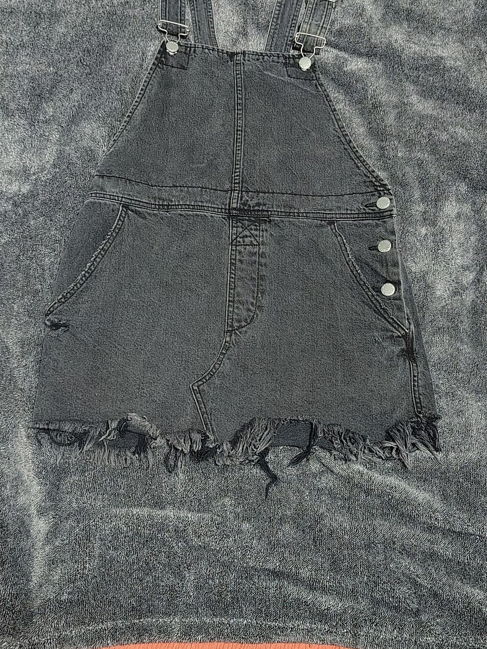 Free People Black Distressed Denim Overall Romper